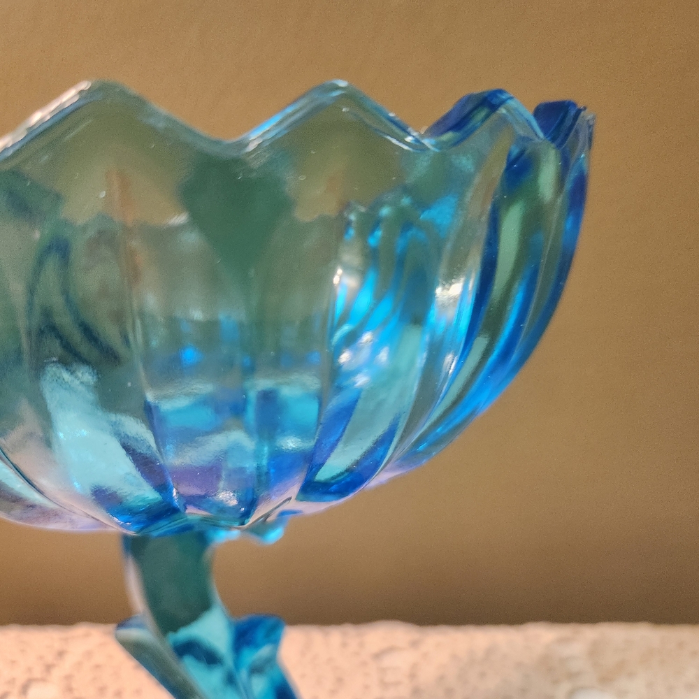 Indiana Glass Aqua Blue Footed Lotus Compote / Candy Dish - Picture 9 of 16